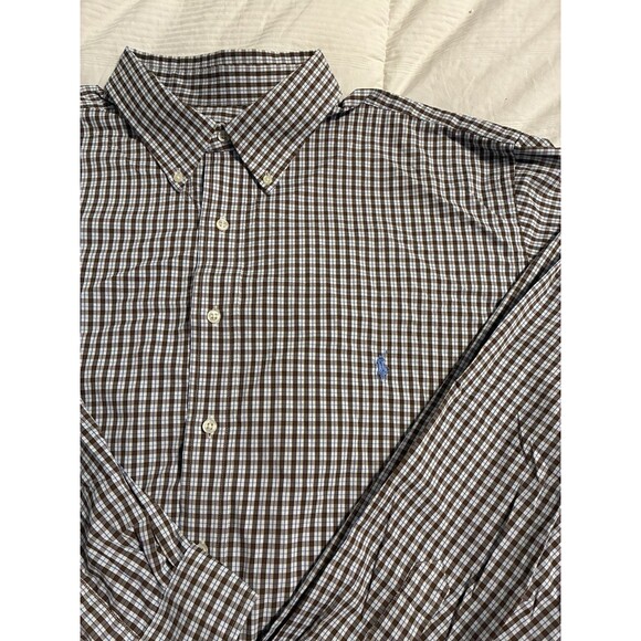 Ralph Lauren Performance Button Down Shirt 2XLT Brown Blue Plaid Lightweight - Picture 1 of 7